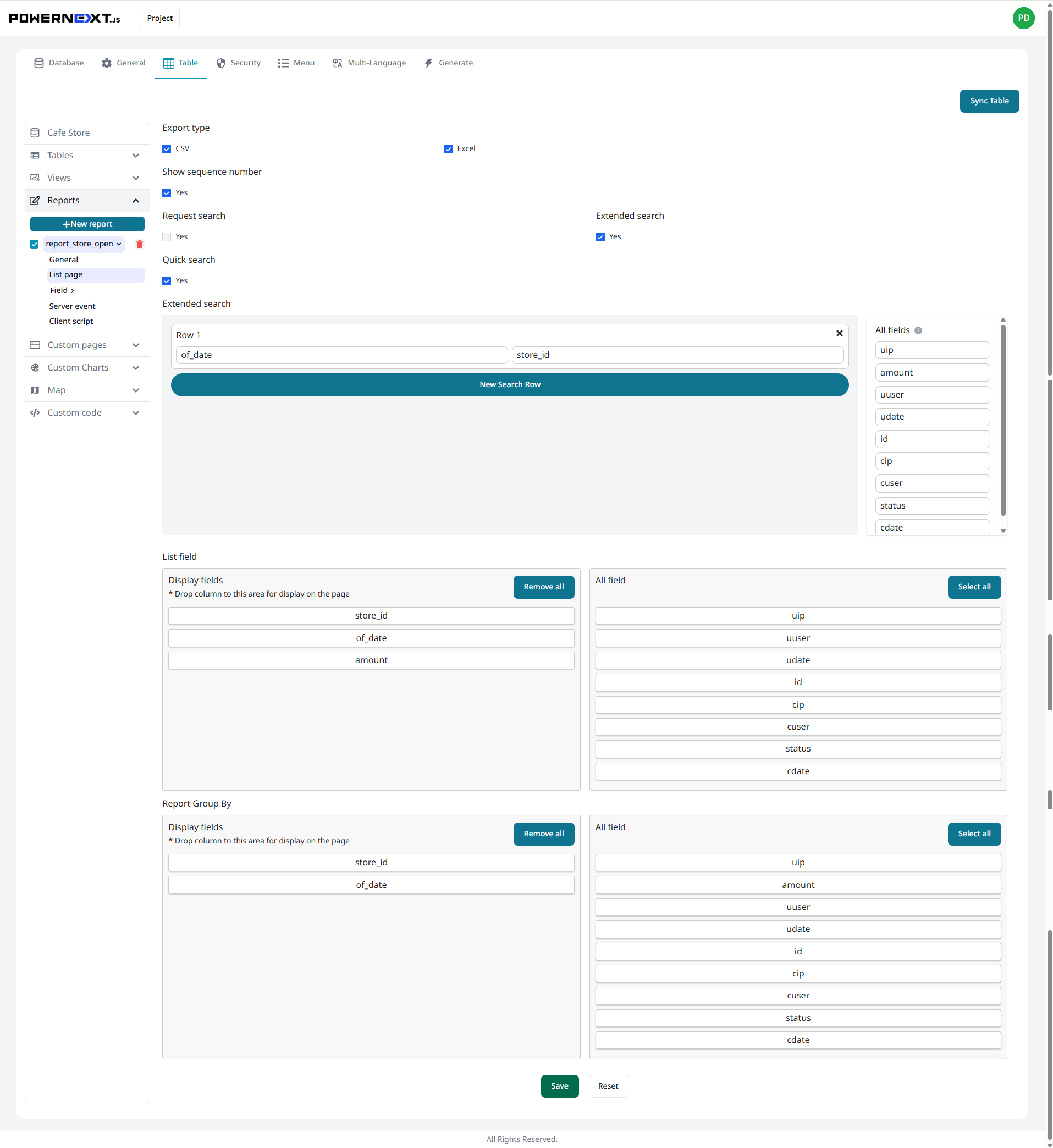 Reports List Settings
