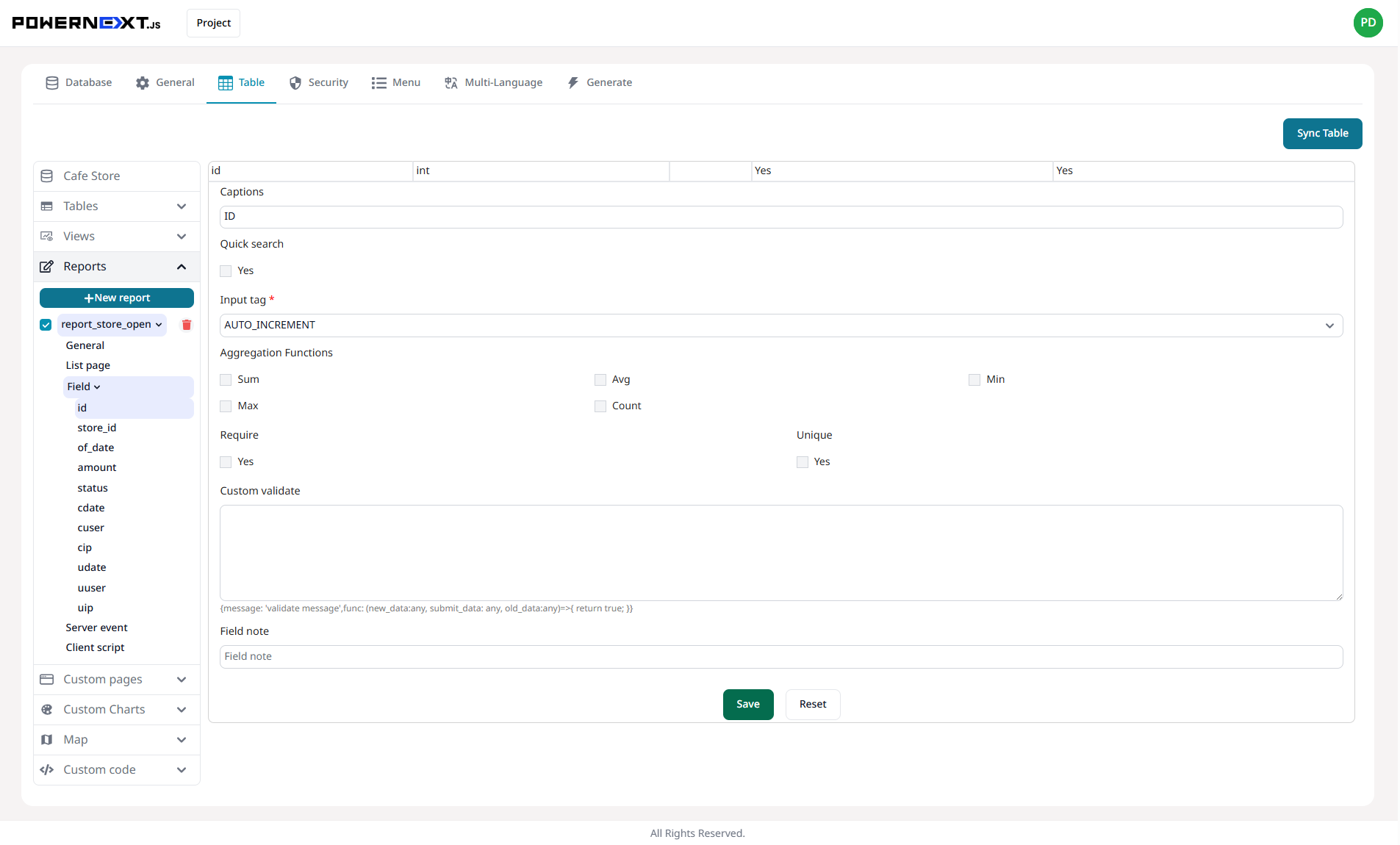 Reports Field Settings