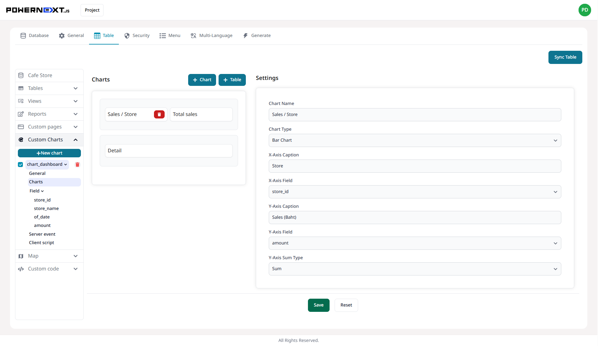Custom Charts Settings