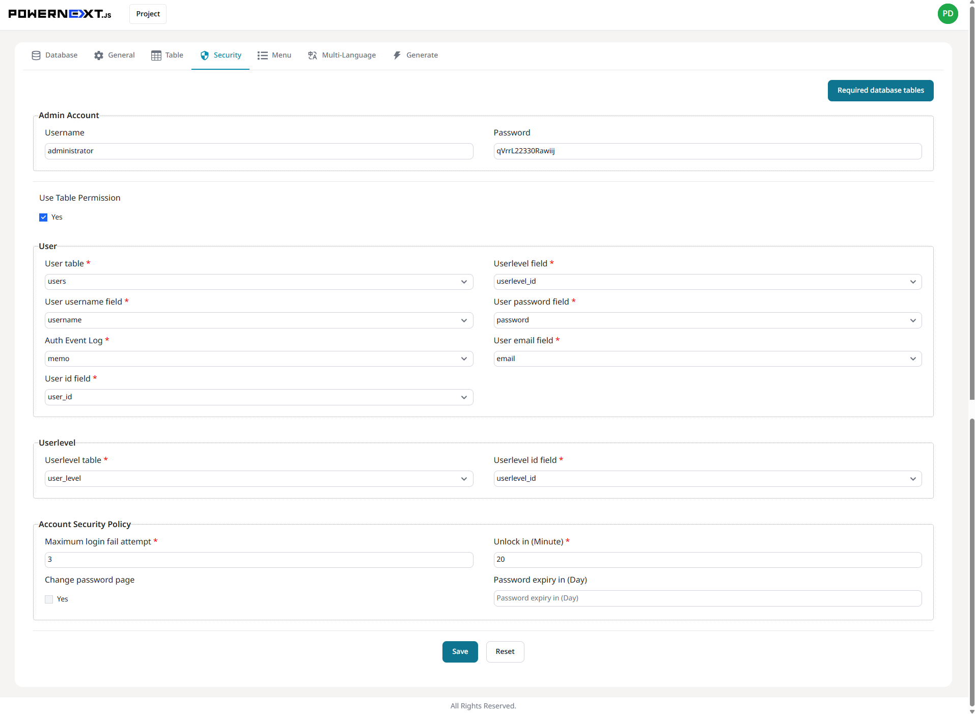 Security Settings